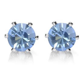 RIZILIA Stud Pierced Earrings with Round Cut Gemstones CZ [Tanzanite] in 18K White Gold Plated, Simple Modern Elegance