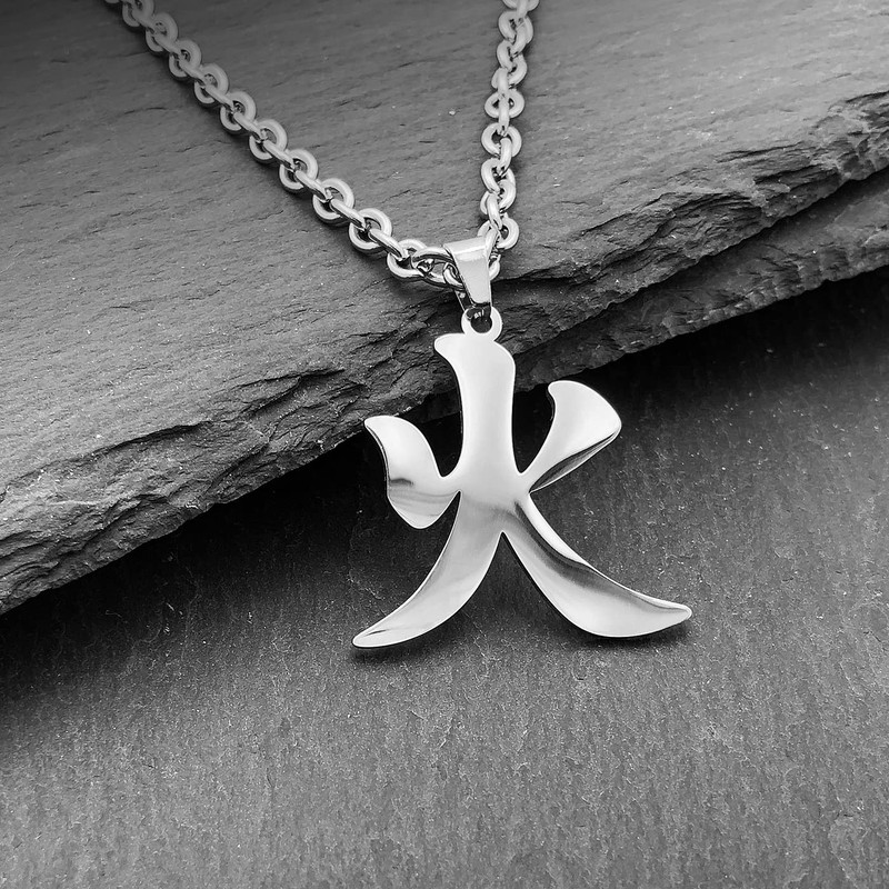 Wchama Fire Kanji Elements Necklaces for Japanese Stainless Steel Pendant