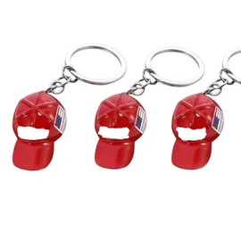 Patriotic Hat Flag Metal Keychain Pack of 3 Small, Baseball Cap Design Keychain with USA Flag, Hat Keychain with Key Ring,