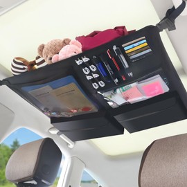 TEFGTER Car Ceiling Cargo Net,Double-Layer Mesh Car Roof Storage Organizer,Strengthen Load-Bearing Mesh Net Storage Pocket,Camping Road Trip Essentials Truck SUV Organizer Accessories