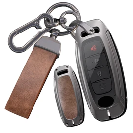 TECART Zinc alloy 3/4/5 Button Key Fob Cover Fit for Nissan Rogue 2025 2024 2023 Pathfinder X-trail Ariya 8 Gen th New Teana Keyless with Keychain Brown
