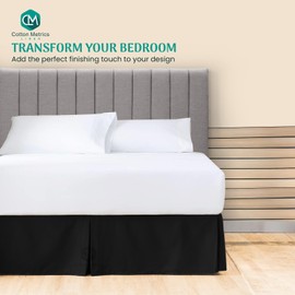 Cotton Metrics Linen 800TC - Falda de cama 100% algodón egipcio de calidad de hotel de 16 pulgadas, longitud de caída, tamaño queen, color negro, sólido