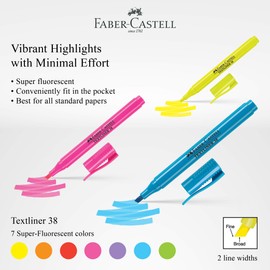 Faber-Castell Textliner 38 Highlighter Pen (Box of 10, Yellow) - 2 Line Widths, Super Fluorescent, Vivid Colors, Clipped Holder, Lightweight & Slim Design, for Adults & Kids