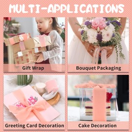 3 Rolls Chiffon Silk Ribbon-1.5 inches* 21 Yards Chiffon Ribbon Rolls, Flower Wrapping Chiffon Ribbon Set for Wedding Bouquets,Christmas Gift, DIY Crafts,Ribbon Hair Ties (Gradient Pink)