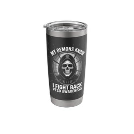 Reaper PTSD My Demons Know I Fight Mental Health Awareness Stainless Steel Insulated Tumbler