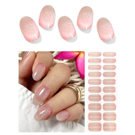 AutyaMee Semi Cured Gel Nail Strips (Light Pink Cat Eye)-20 PCS Gel Nail Wraps | Gel Nail Stickers, Salon Quality & Easy To Use | UV Light Required