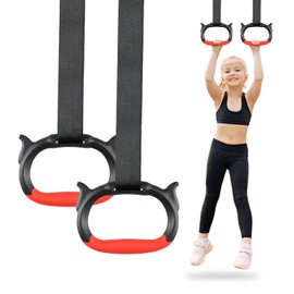 Gymnastics Rings, Children's Home Gym Equipment, Children's Adjustable Strap Strength Training Rings (Red)