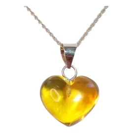Dije Ámbar Con Plata En Forma De Corazón