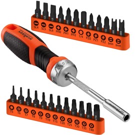HORUSDY 25-Piece Security Torx Screwdriver Bit Set | T5-T40 Torx Bit Set 1/4 inch Ratcheting Magnetic Bit Driver | 12Pcs T-Drive Bits and 12Pcs Common Bit