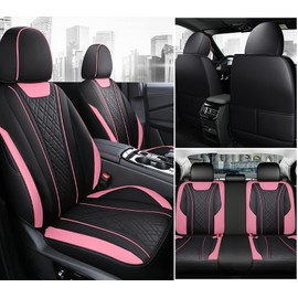 Car Seat Covers Full Set, Super Luxurious Heavy Duty Waterproof Leather Automotive Vehicle Cover for Cars SUV Pick-up Truck, Universal Non-Slip Seat Car Pink Accessories (Full Set/Pink black)