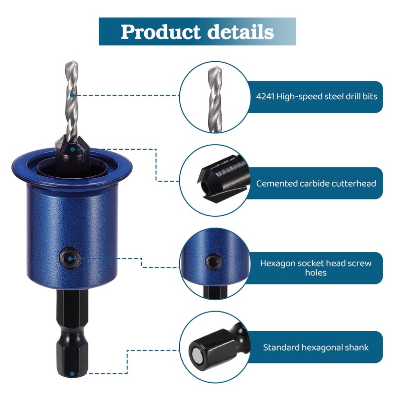 eROOSY 4-Piece Hexagonal Shank Countersunk Drill Bit Set, Countersunk Drill