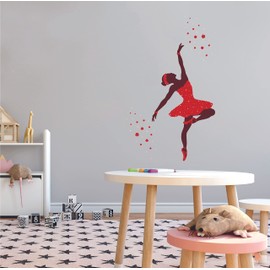 Ballerina - Red Tutu Dress Vinyl Decoration Art Ballet Dancing Basic Step Portrait Design Home Living Room Wall Decal - Kids Girls Bedroom Ballerina Floral Outfit Flower Petals Wall Sticker 18" x 30"