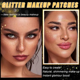 20 Pcs Gold Face Makeup Patches, Glitter Freckles Face Tattoo for Teenagers & Young Women, Sparkle Freckles Makeup Patches, Waterproof Face Glitter Freckles for for Christmas(Gold)