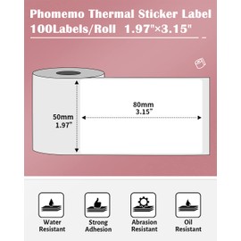 Phomemo Thermal Labels- Sticker Label for M110/M221/M220/M120/M200 Label Printer,1.97"x3.15"(50x80mm),100 Labels/Roll, Black on White