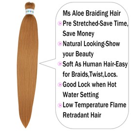 Ms Aloe Blonde Braiding Hair Pre Stretched Kanekalon Braiding Hair 26inch Hot Water Setting Prestretched Braiding Hair Honey Blonde Colored Hair Extensions for Braiding(27#, 6pack)