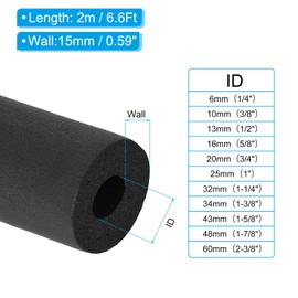PATIKIL 3/4" (20mm) ID x 6.6Ft x 0.59" Pipe Insulation Foam Tube, Pipe Cover Wrap Roll Bar Tubing for Handle Grip HVAC Air Conditioner Units, Black