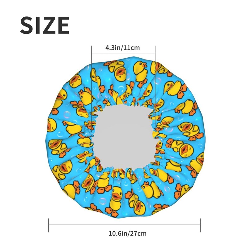 Yellow Rubber Duck Shower Cap For Women Adjustable Double Waterproof