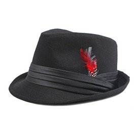 Men Fedora Panama Hat Trilby Hat with Feather British Vintage Wool Felt Jazz Cap Short Brim Bowler Hat Jazz Dancers Gangsters Rapper Cowboy Gentleman Fedora Manhattan Hat for Party Dancing Stage