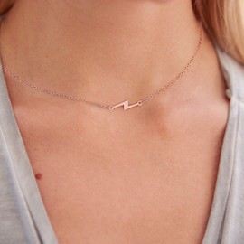 Carovo Dainty Lightning Bolt Choker Necklace for Women Rose Gold Plated Simple Thunder Necklaces Tiny Gold Lightning Bolt Choker Jewelry Gifts for Women