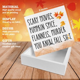 Fall Wood Sign Autumn Wooden Box Sign Funny Fall Home Decor for Desk Shelf Wall