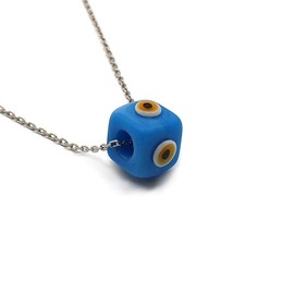 MYSTIC JEWELS by Dalia Evil Eye Cube Blue Crystal Lucky Necklace 925 Sterling Silver Crystal