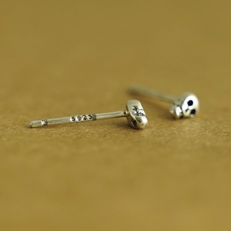 Sterling Silver Oxidized Mini Punk Gothic Skull Statement Unisex Stud