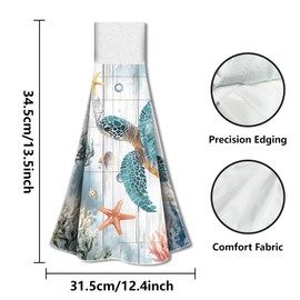 WADORN Kitchen Towel for Hanging with Sea Turtle, Set of 2, Towel with Loop and Hook, Absorbent for Hanging, Tea Towel, Wash Cloth for Kitchen, 31.5 x 34.5 cm