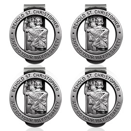 KITUREK Saint Christopher Medal Visor Clip for Car, Car Visor Clip Accessories, Religious Bless Driving Safety Presents for Parents Family Friends (4PCS)