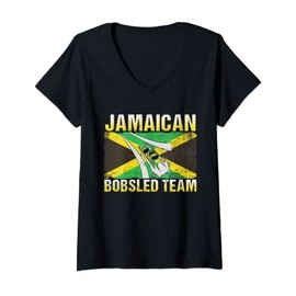 Womens Jamaican Bobsled Team / Jamaica Flag V-Neck T-Shirt