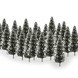 Evemodel Model Track Snow Fir Trees Snow-Covered Trees for Winter Village Landscape for Home Christmas Decoration (30 Pieces 80 mm)