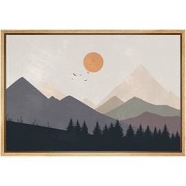 SIGNFORD Framed Canvas Print Wall Art Pastel Watercolor Mountain Ranges Nature Wilderness Illustrations Modern Art Decorative Boho Minimal Relax/Zen for Living Room, Bedroom, Office - 16"x24" Natural