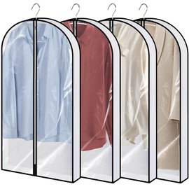 PLMMOUT 4 Pack Garment Bags for Closet Storage,60 Inch Suit Cover Bags with 4" Gusseted,Garment Covers Suit Bags for Closet,Clear Suit Storage Bag for Hanging Clothes Shirts Coats Dresses Jackets