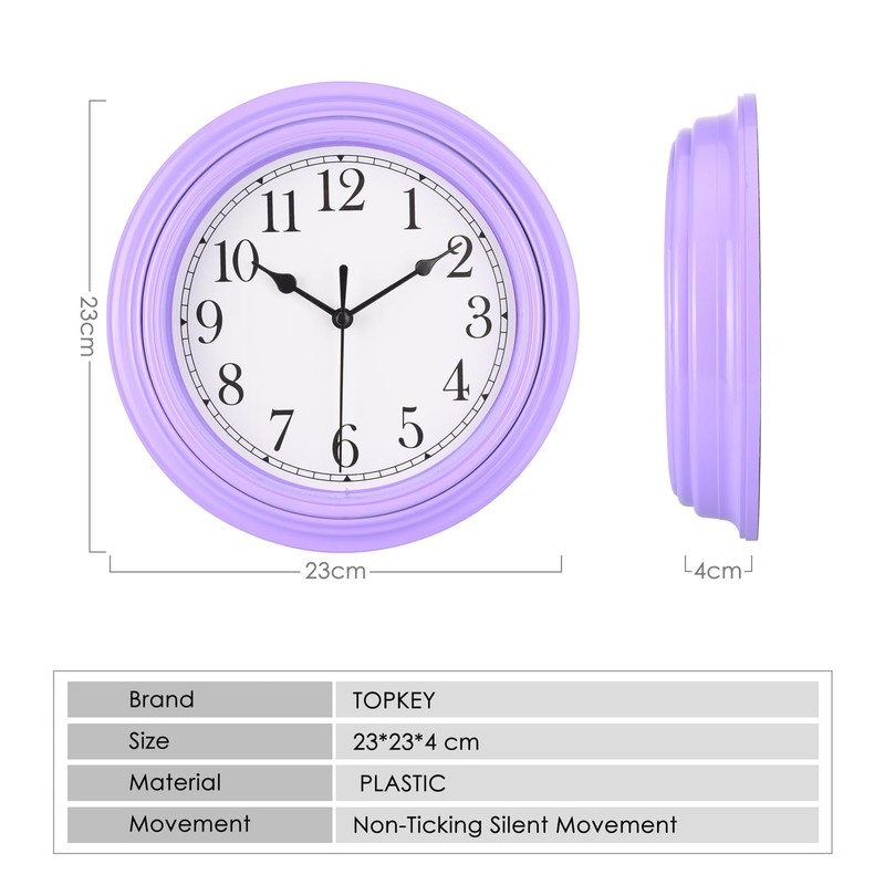 Topkey Silent Wall Clock Kitchen 9 Inch Retro Non-ticking Decorative