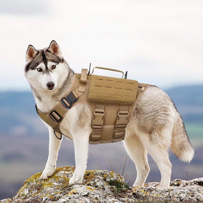 AIWAI Tactical Dog Harness with Handle for Large Dogs,2X Metal