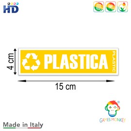 GamesMonkey® - Stickers Separate Collection Recycling Waste Rubbish v4 - Waterproof Washable Illustrated - Italian English - Compliant with UNI 11686 (15x4 cm, 6 Pieces)