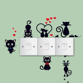 Removable Switch Sticker, 5 Pcs Cute Cartoon Black Cats Wall Sticker, Light Switch Decor Decals, Family DIY Decor Art Car Stickers Home Decor Wall Art for Kids Living Room Office Decoration