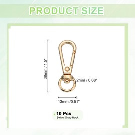 sourcing map 10Pcs Swivel Lobster Clasps, Zinc Alloy Classic Swivel Trigger Snap Hooks, Push Gate Snap Hook Bag Clips for Lanyard DIY Crafts Making (3/8", Gold)