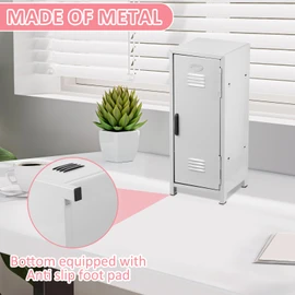 AwObEpl Mini Locker with Lock and Key Rustproof Metal Small Locker Portable Mini Locker Cabinet for Desktop Girls Boys (White)