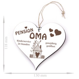 Dekolando Gift Pension Grandma, Open All Year Round Heart – 12 cm x 13 cm – Gifts Grandparents Grandparents Grandparents