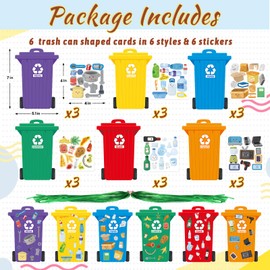 WorldBazaar 18 Pack Earth Day Recycling Craft Kit for Kids Learn to Recycle Crafts Classroom Earth Day Activities Stickers Trash Can Garbage Bin Decorations for School