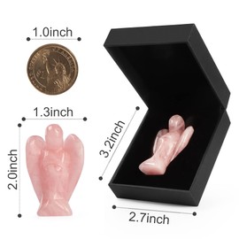 Artistone Natural Rose Quartz Crystal Pocket Guardian Angel Figurine, 2" Reiki Healing Gemstone Carved Angels Gift Statue Decoration