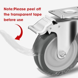 Casters, 5 inch Caster Wheels, Casters Set of 4 Heavy Duty - CLOATFET Locking Casters, Swivel Casters with Brake (Top Plate), Non Marking Grey TPR Rubber Castor Wheels for Cart Furniture Workbench