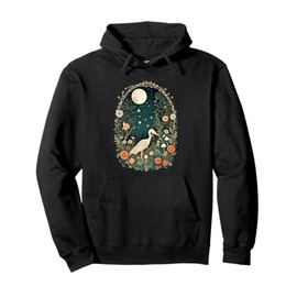 Aesthetic Goblincore and dark Cottagecore Mushroom Moon Bird Pullover Hoodie