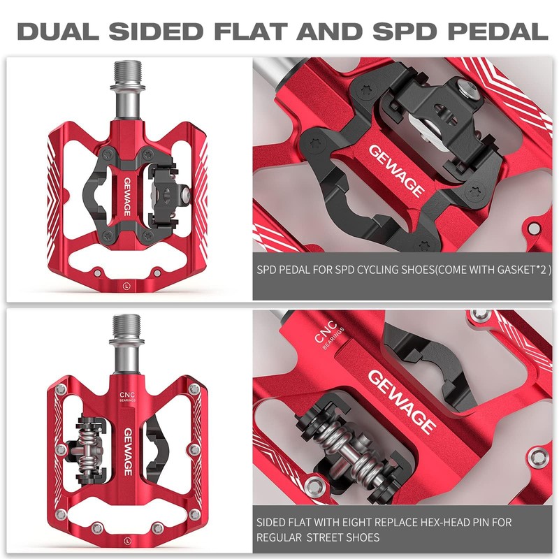 GEWAGE SPD Bicycle Pedals, 2-in-1 Double Function Flat and SPD