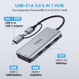 Selore USB 3.0 to Dual HDMI Docking Station for Windows & macOS, USB C Adapter 2 Monitor Splitter for MacBook Pro/Air/M1/M2/Dell/HP/Lenovo/Surface