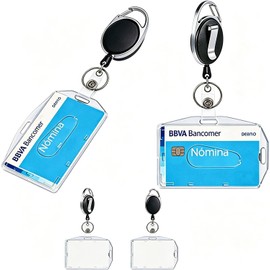 Porta Tarjetas de Identificación, con llavero, Juego de 2 piezas Porta Gafete Retráctil, Porta Tarjetas de PVC Horizontal y Vertical, Adecuado para Trabajo,Tarjeta de Identificación y Pase (2)