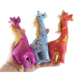Set of 3 - Giraffe Sand Filled Animal Toy - Heavy Weighted Sandbag Animal Plush Bean Bag Toss - Shimmering Glitter Safari Sensory, Stress, Fidget Toy ADHD Special Needs Soothing