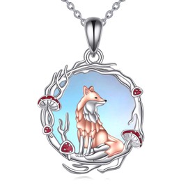 YAFEINI Fox Necklace Sterling Silver Moonstone Pendant Animal Mushroom Necklace Animal Jewellry Gifts for Women (Fox)