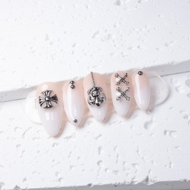 Iron White Ombre Handmade Nail Tips - Mini Short Oval / 쇠맛 화이트 옴브레 수제네일팁 - 미니숏오발