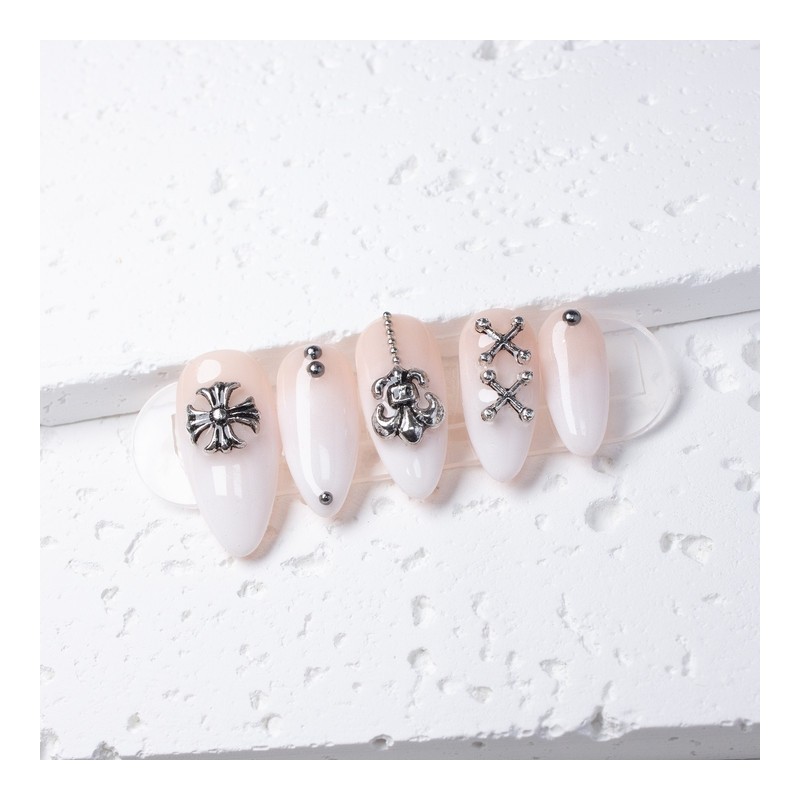Iron White Ombre Handmade Nail Tips - Mini Short Oval